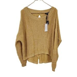 New NWT Express Knit Sweater Size Medium‎ Yellow White Open Back Loops